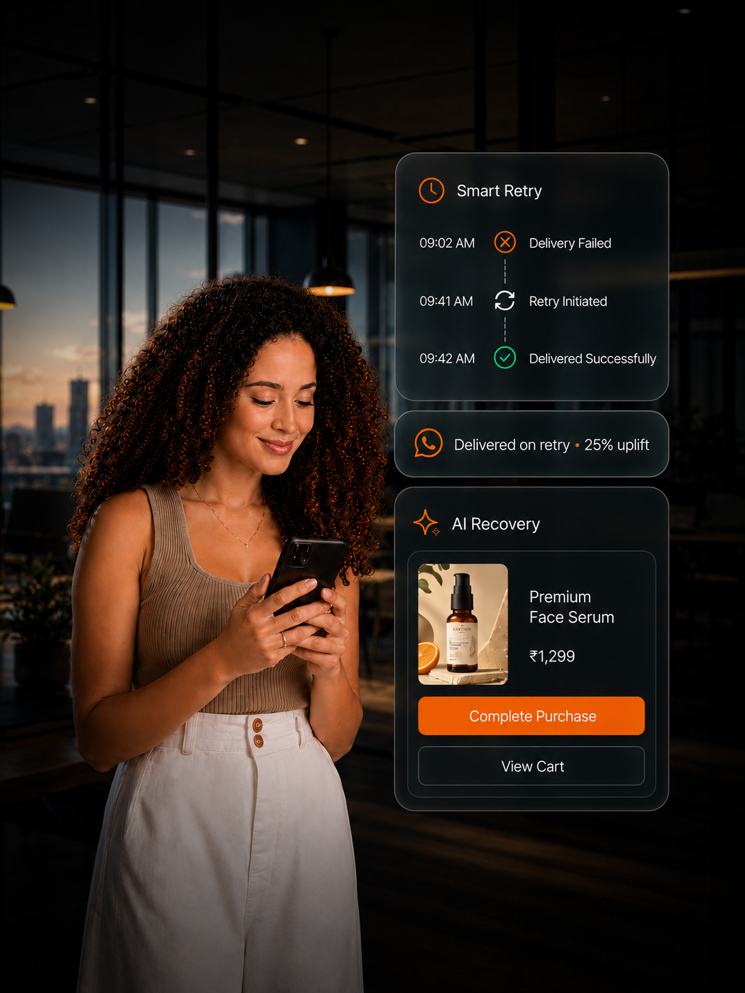 WhatsApp Smart Retry recovering a failed delivery with 25% uplift